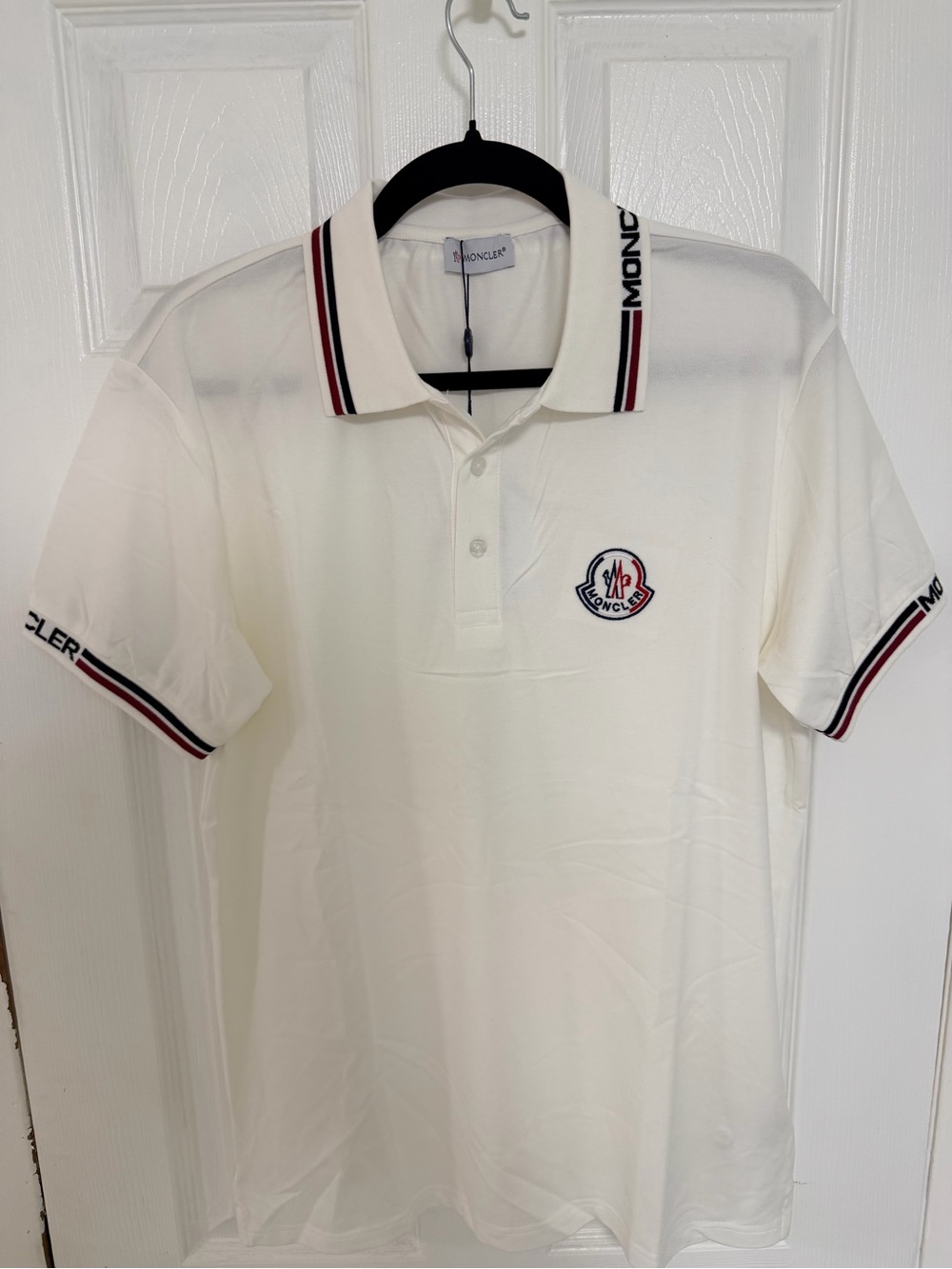 Moncler Men’s White Polo Shirt with Contrast Trim